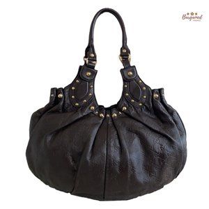 Authentic GUCCI Dark Brown Guccissima Leather Studded Pelham Shoulder/Handbag